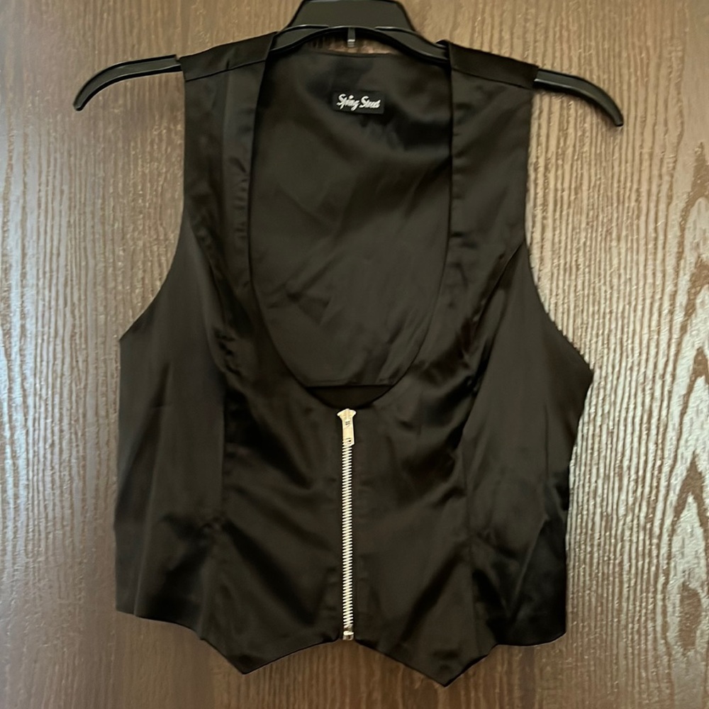 Black vest Spring Street y2k satin Zip up vest